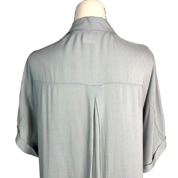 By Together Button-Up Top Womens Size Medium Light Blue Rolled Hem Lightweight - Picture 11 of 14